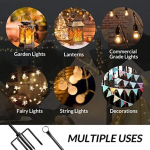 Walensee String Light Poles with Hook Outdoor Metal Lighting Pole for Hanging String Lights for Garden Party 9.4FT Lights Hanger with 5-Prong Fork Steel Stand Holder for Patio Christmas Wedding