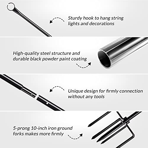 Walensee String Light Poles with Hook Outdoor Metal Lighting Pole for Hanging String Lights for Garden Party 9.4FT Lights Hanger with 5-Prong Fork Steel Stand Holder for Patio Christmas Wedding