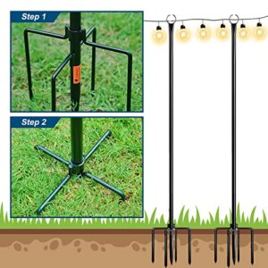 Walensee String Light Poles with Hook Outdoor Metal Lighting Pole for Hanging String Lights for Garden Party 9.4FT Lights Hanger with 5-Prong Fork Steel Stand Holder for Patio Christmas Wedding