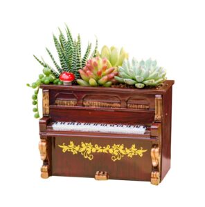 jiatay wooden pots, mini flowerpot, retro resin succulent planter bonsai pot desk holder mini ornament (piano brown)