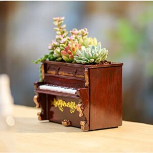 JIATAY Wooden Pots, Mini Flowerpot, Retro Resin Succulent Planter Bonsai Pot Desk Holder Mini Ornament (Piano Brown)