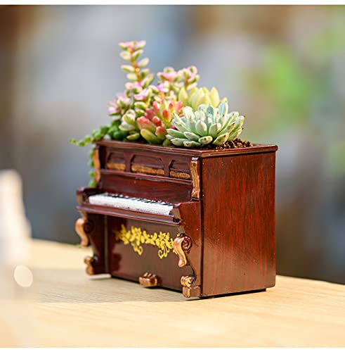 JIATAY Wooden Pots, Mini Flowerpot, Retro Resin Succulent Planter Bonsai Pot Desk Holder Mini Ornament (Piano Brown)