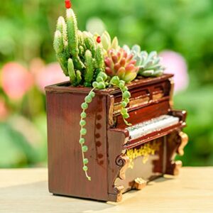 JIATAY Wooden Pots, Mini Flowerpot, Retro Resin Succulent Planter Bonsai Pot Desk Holder Mini Ornament (Piano Brown)