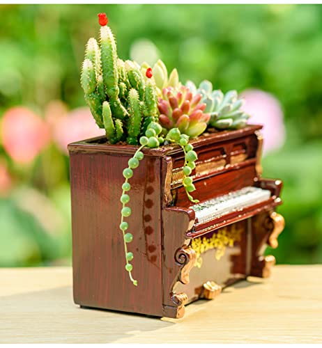 JIATAY Wooden Pots, Mini Flowerpot, Retro Resin Succulent Planter Bonsai Pot Desk Holder Mini Ornament (Piano Brown)