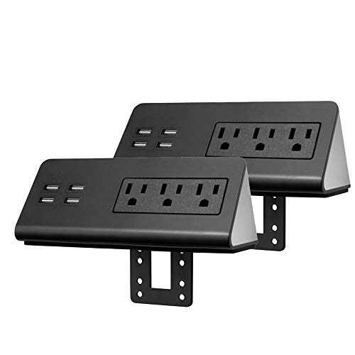 Two Desk Edge Mount Power Outlets with USB Charge Ports (Set of 2) Black