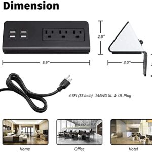 Two Desk Edge Mount Power Outlets with USB Charge Ports (Set of 2) Black