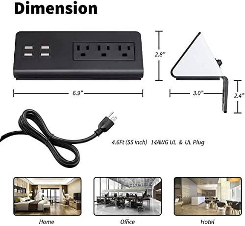 Two Desk Edge Mount Power Outlets with USB Charge Ports (Set of 2) Black