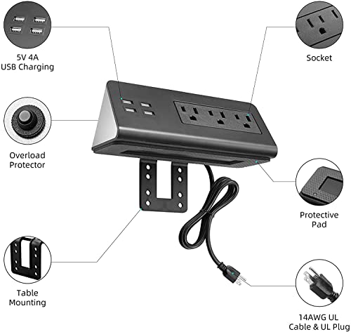 Two Desk Edge Mount Power Outlets with USB Charge Ports (Set of 2) Black