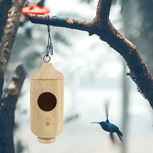 Hummingbird House for Outside Hanging for Nesting,Wooden Humming Bird Nest 3 Pcs with Hemp Ropes (Type B)