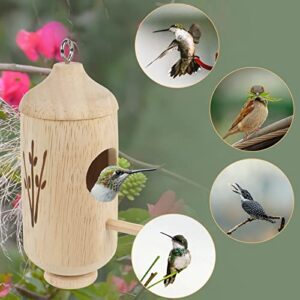 Hummingbird House for Outside Hanging for Nesting,Wooden Humming Bird Nest 3 Pcs with Hemp Ropes (Type B)