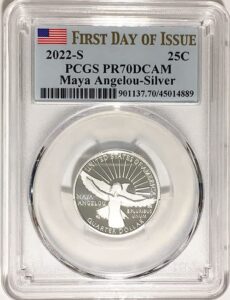 2022 s silver proof american women quarter maya angelou quarter pr 70 dcam first day of issue label pcgs