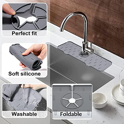 Actoridae Sink Faucet Mat for Kitchen Sink Splash Guard Countertop Protection Soft Rubber Drying Pad 2mm Thick Stable Flat Suit for 2.5" Single Sink Splash Guard Single Hole Silicone