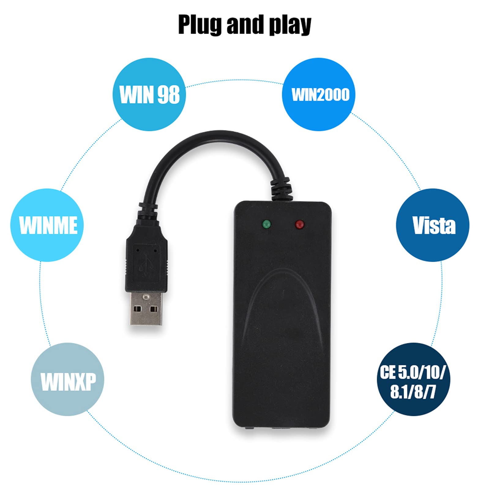 Fax Modem, Convenient External USB 2.0 56K Modem with Compatible at and Extended at Command Sets for Win 7/Win 8/Win 10/Win XP