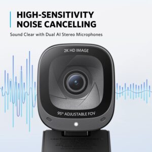 Anker PowerConf C200 2K Webcam With Microphone for Laptop, Computer Camera, Web Camera with AI-Noise Canceling Mics, Stereo Mics, Adjustable Field of View, Low-Light Correction, Built-In Privacy Cover