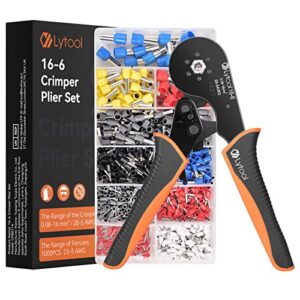 ferrule crimping tool kit, lytool wire crimper pliers (awg28-5/0.08-16mm²), wire ferrule kit with hexagonal ferrule crimper and 1000pcs ferrule connectors wire ferrules terminals kit