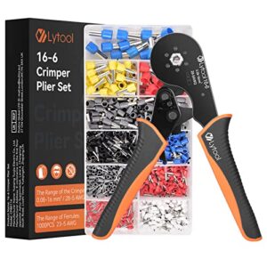 Ferrule Crimping Tool Kit, Lytool Wire Crimper Pliers (AWG28-5/0.08-16mm²), Wire Ferrule Kit with Hexagonal Ferrule Crimper and 1000PCS Ferrule Connectors Wire Ferrules Terminals Kit