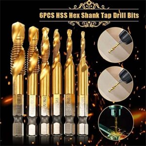 Gokmnjiuh 6PCS HSS Spiral Hex Shank Combination Drill Screw Tap Bit Set Tool