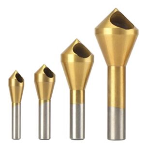 Hotiko 4pcs Countersink Chamfer Hole Drill Bit for Metal Wood Aluminum Iron Plastic Plate-90 Degree Titanium HSS 4241