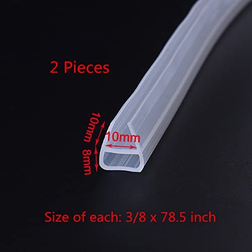 Tkocisa 2 Pack Frameless Shower Door Seal Strip Glass Sweep, Side with Adjustable Length to Stop Leaks, Create a Water Barrier(3/8''- Thickness x 78'' Length), Clear