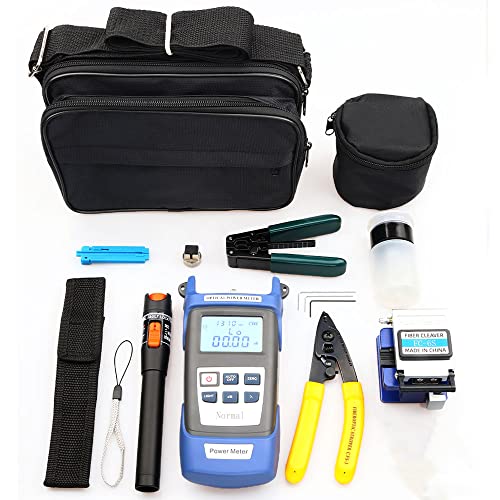 Wokyo FTTH Fiber Optic Termination Tool Kit, Fiber Optical Cable Cold Connection Tool Kit w/FC-6S Fiber Cleaver 10mW Visual Fault Locator Optical Power Meter for CATV Engineering