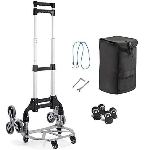 Stair Climbing Hand Truck Grocery Shopping Cart with 6 Mute +4 Small Wheels, Folding Trolley with Wheels Removable Waterproof Canvas Bag, Aluminum Alloy Luggage Package Delivery