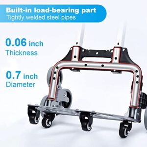 Stair Climbing Hand Truck Grocery Shopping Cart with 6 Mute +4 Small Wheels, Folding Trolley with Wheels Removable Waterproof Canvas Bag, Aluminum Alloy Luggage Package Delivery