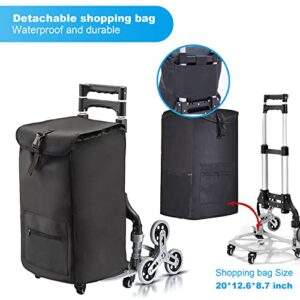 Stair Climbing Hand Truck Grocery Shopping Cart with 6 Mute +4 Small Wheels, Folding Trolley with Wheels Removable Waterproof Canvas Bag, Aluminum Alloy Luggage Package Delivery