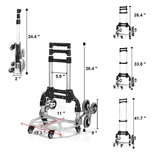 Stair Climbing Hand Truck Grocery Shopping Cart with 6 Mute +4 Small Wheels, Folding Trolley with Wheels Removable Waterproof Canvas Bag, Aluminum Alloy Luggage Package Delivery