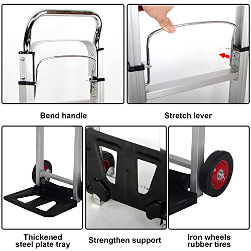 Hand Truck Dolly Aluminum Heavy Duty Hand Truck with 6" Wheels 220 lb Capacity for Delivery, Carrying