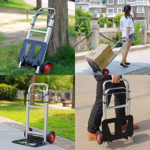 Hand Truck Dolly Aluminum Heavy Duty Hand Truck with 6" Wheels 220 lb Capacity for Delivery, Carrying