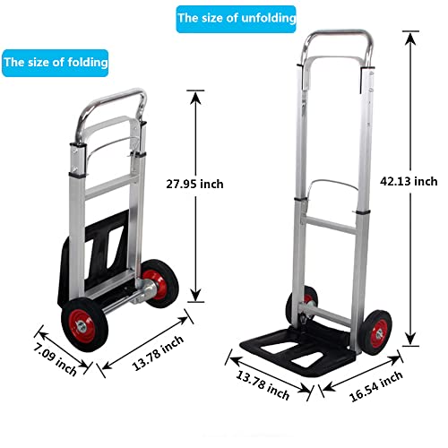 Hand Truck Dolly Aluminum Heavy Duty Hand Truck with 6" Wheels 220 lb Capacity for Delivery, Carrying