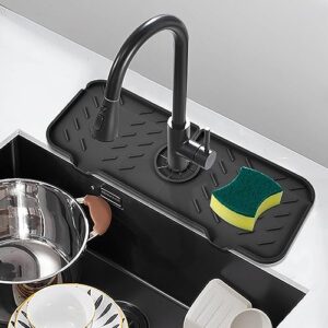 silicone faucet mat for kitchen, sink splash guard, sink draining pad behind faucet, kitchen sink accessories, faucet absorbent mat, bathroom faucet water catcher mat (black (14.6" x 5.6"))