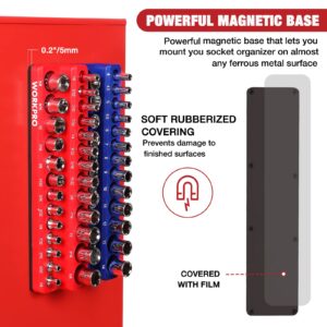 WORKPRO 1/4-inch Magnetic Socket Organizer Set, 2-Piece SAE & Metric Socket Holders, Holds 52 Standard and Deep Sockets for Tool Box, Tool Carts (Sockets Not Included)