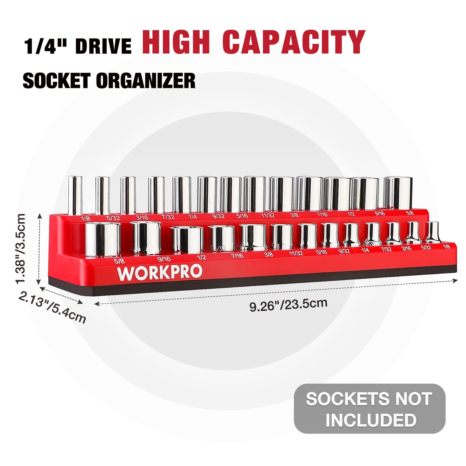 WORKPRO 1/4-inch Magnetic Socket Organizer Set, 2-Piece SAE & Metric Socket Holders, Holds 52 Standard and Deep Sockets for Tool Box, Tool Carts (Sockets Not Included)