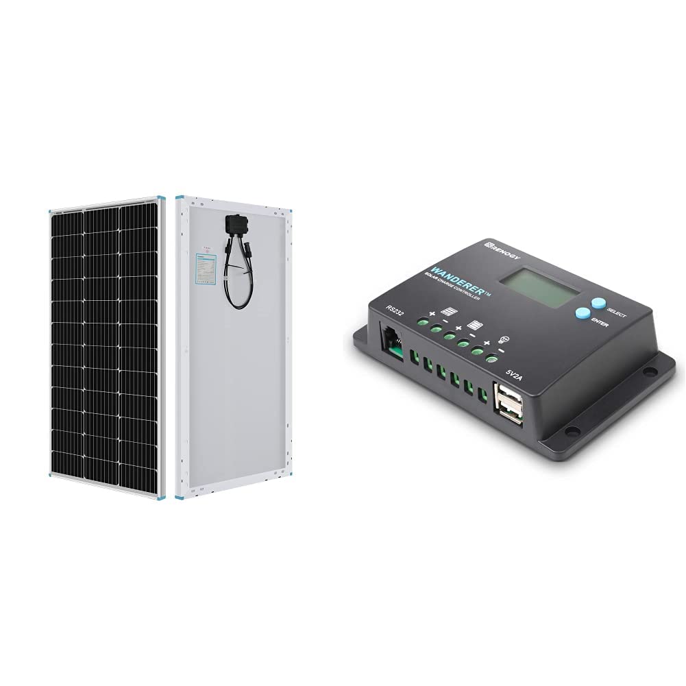 Renogy 100 Watt 12 Volt Monocrystalline Solar Panel and 10 Amp Solar Charge Controller Bundle