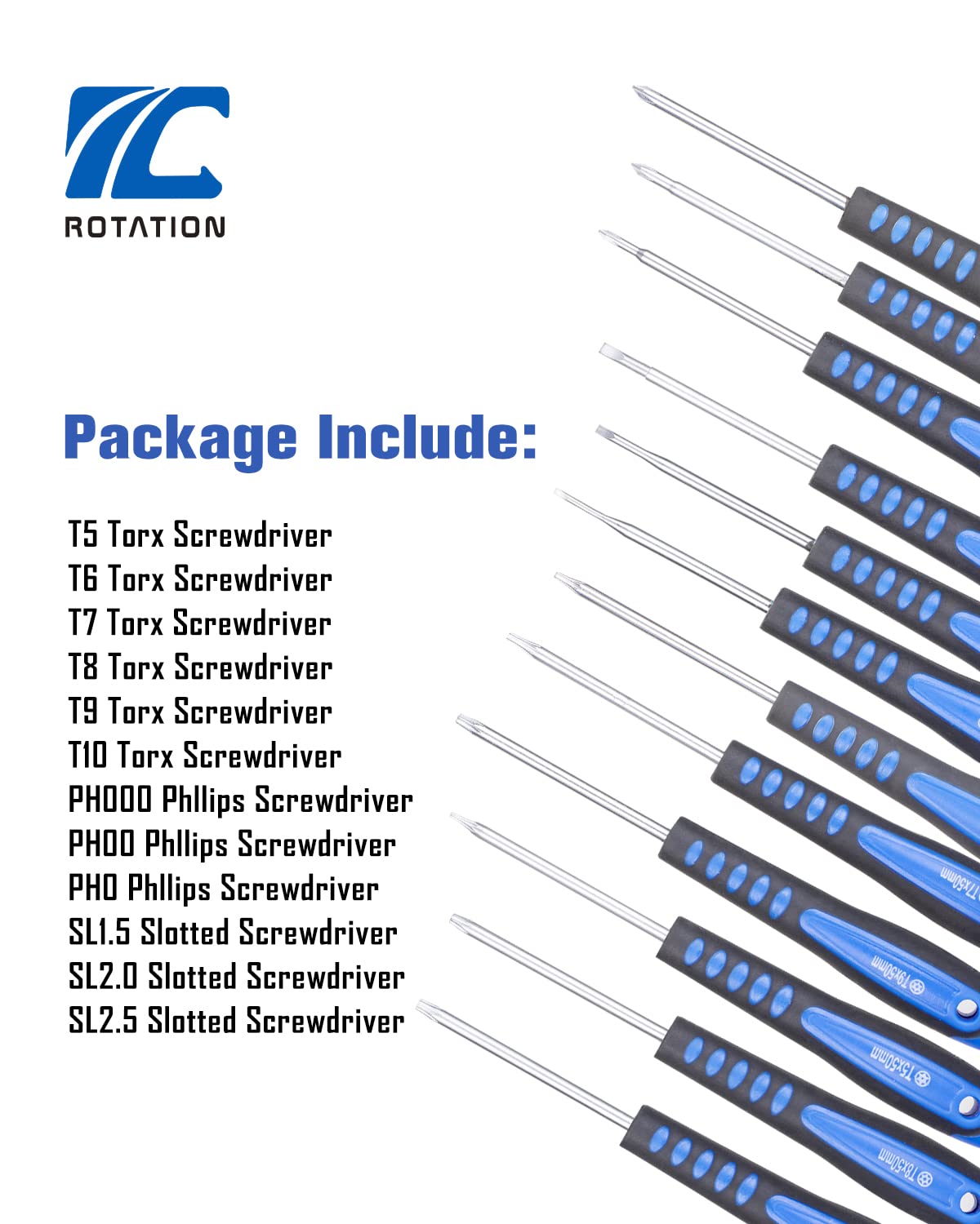 ROTATION 12-Piece Precision Screwdriver Set, Phillips, Slotted, Torx Star, Magnetic Screwdriver Repair Tool Kit, Non-Slip Grip, Swivel End Cap, for Eyeglass, Watch, Computer, Laptop, Phone