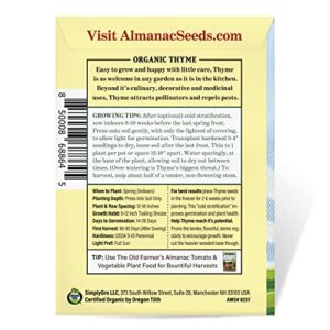 The Old Farmer's Almanac Organic Thyme Seeds - Approx 160 Seeds - Certified Organic, Non-GMO, Open Pollinated, Heirloom