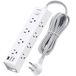 Surge Protector Power Strip - 10 FT Extension Cord, Power Strip with 12 Widely AC Outlet 3 USB, Flat Plug, Wall Mount Overload Protection, 1050J, Desk Charging Station for Home Office, ETL Listed