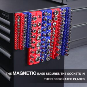 WORKPRO Magnetic Socket Organizer Set, 6-Piece Socket Holder Set Includes 1/4", 3/8", 1/2" Drive Metric SAE Socket Trays, Holds 141 Pieces Standard Size and Deep Size Sockets(Socket not Included)