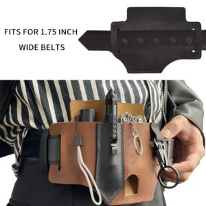 Multitool Sheath for Belt, Leather EDC Belt Organizer, EDC Pocket Organizer for Men, with Pen Holder, Key Fob, Flashlight Sheath (Light Brown)
