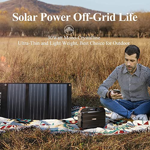 BLAVOR Portable Solar Panel, 30W Solar Panel Charger Compatible with Solar Generators, iPhone, Ipad, Laptop, Solar Battery Charger with QC3.0 24W & DC18V1.6A Output for Outdoor RV Camping