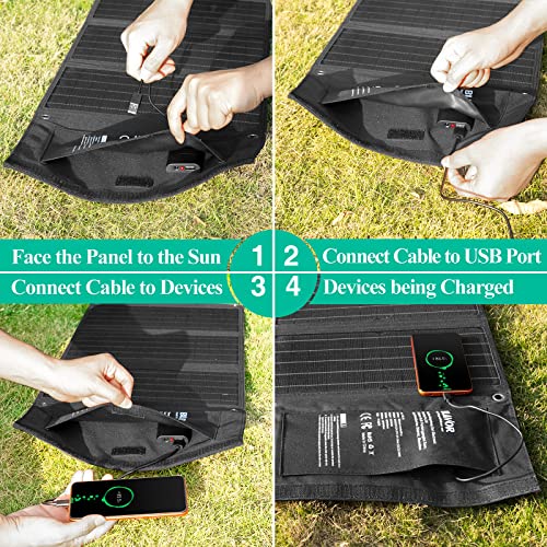 BLAVOR Portable Solar Panel, 30W Solar Panel Charger Compatible with Solar Generators, iPhone, Ipad, Laptop, Solar Battery Charger with QC3.0 24W & DC18V1.6A Output for Outdoor RV Camping