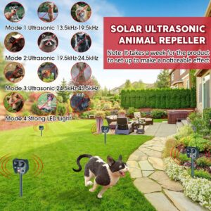 Green Ultrasonic Animal Repellent Outdoor Deterrent Devices Solar Pest Repeller with PIR Motion Sensor and LED Light Repel Squirrel Rodent Raccoon Skunk Deer for Yard Patio (4)