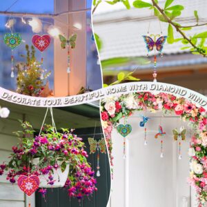 6 Pcs Diamond Painting Suncatcher Wind Chime Double Sided Diamond Painting Hanging Ornament 5D Crystal Butterfly Heart Hummingbird Suncatcher for Kids Adults Home Garden Art DIY Craft (Elegant Style)