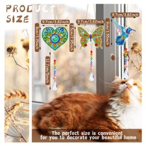 6 Pcs Diamond Painting Suncatcher Wind Chime Double Sided Diamond Painting Hanging Ornament 5D Crystal Butterfly Heart Hummingbird Suncatcher for Kids Adults Home Garden Art DIY Craft (Elegant Style)