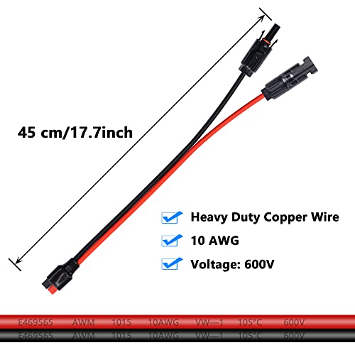 SinLoon 10AWG Solar Panel Cable, Solar Connector Power Pole Adapter, 45A Connector Solar Extension Cable for RV,Part Solar Generator Portable Powerstation (45cm)