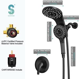 SR SUN RISE Magnetic Shower Faucets Sets Complete 8-Spray 2-in-1 Dual Shower Head with Handheld Combo and ON/OFF Switch for Saving Water Single-Handle Shower Faucet, Matte Black (Valve Included)