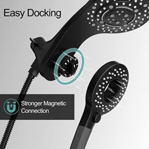 SR SUN RISE Magnetic Shower Faucets Sets Complete 8-Spray 2-in-1 Dual Shower Head with Handheld Combo and ON/OFF Switch for Saving Water Single-Handle Shower Faucet, Matte Black (Valve Included)