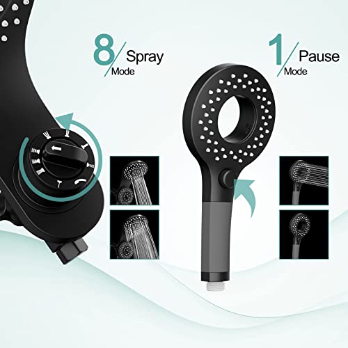 SR SUN RISE Magnetic Shower Faucets Sets Complete 8-Spray 2-in-1 Dual Shower Head with Handheld Combo and ON/OFF Switch for Saving Water Single-Handle Shower Faucet, Matte Black (Valve Included)