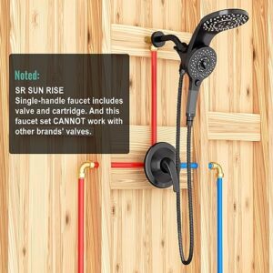 SR SUN RISE Magnetic Shower Faucets Sets Complete 8-Spray 2-in-1 Dual Shower Head with Handheld Combo and ON/OFF Switch for Saving Water Single-Handle Shower Faucet, Matte Black (Valve Included)